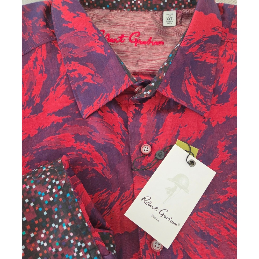 Robert Graham‎ Mens Expressionist L/S Flip Cuff Raspberry Button Shirt Sz 3XL